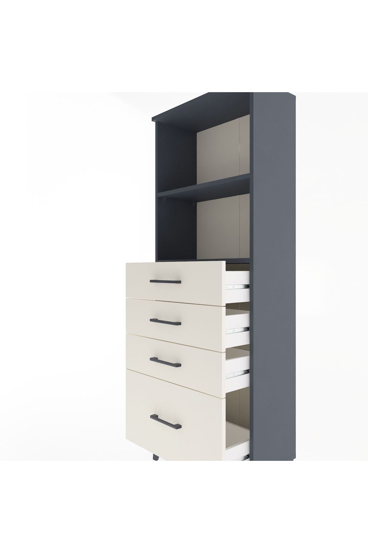 Arges Dolap 2 Raflı 4 Çekmeceli 60x30x163 Antrasit-Aytaşı