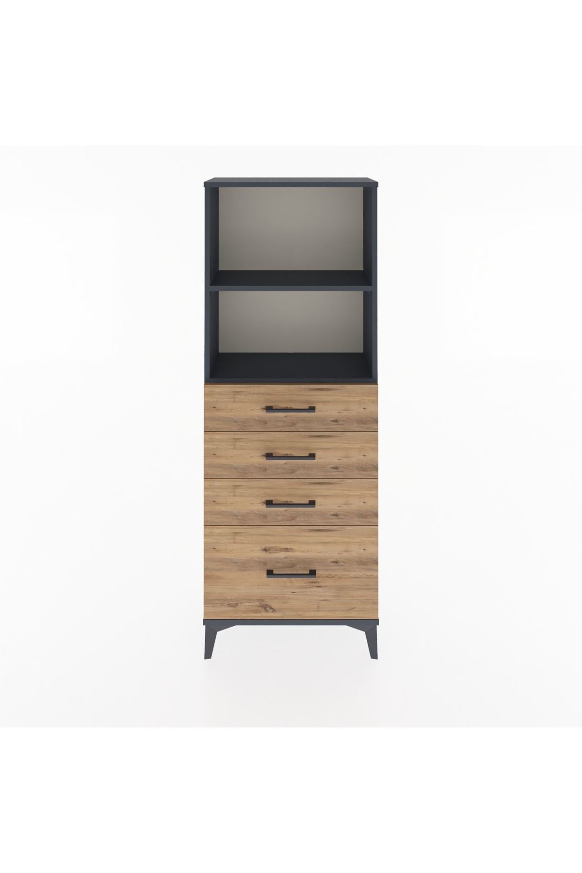 Arges Dolap 2 Raflı 4 Çekmeceli 60x30x163 Antrasit-Çam