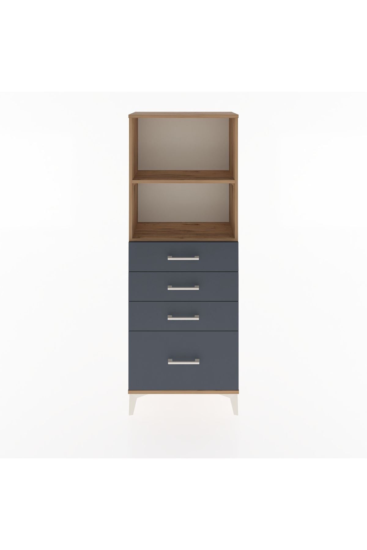 Arges Dolap 2 Raflı 4 Çekmeceli 60x30x163 Çam-Antrasit