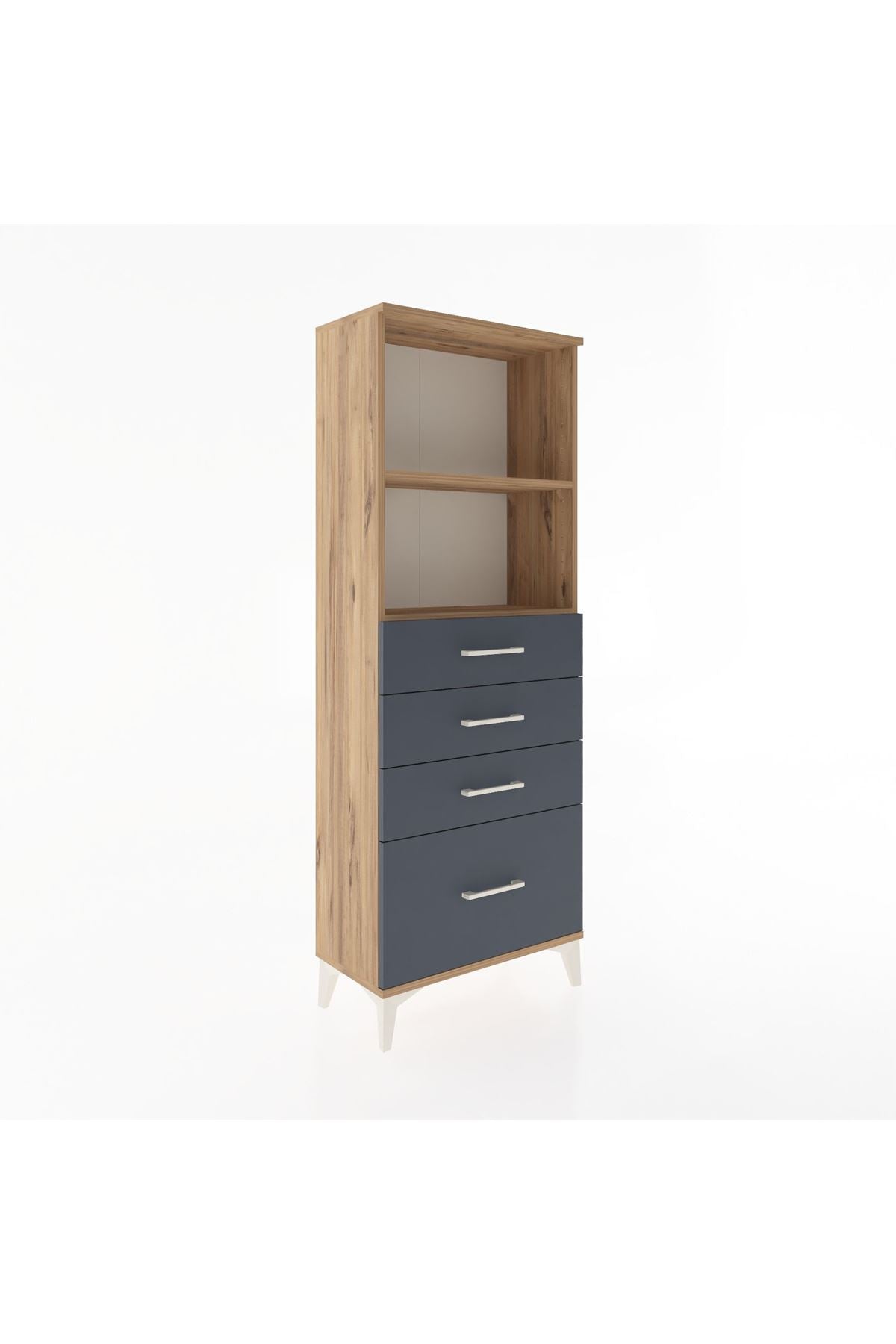 Arges Dolap 2 Raflı 4 Çekmeceli 60x30x163 Çam-Antrasit