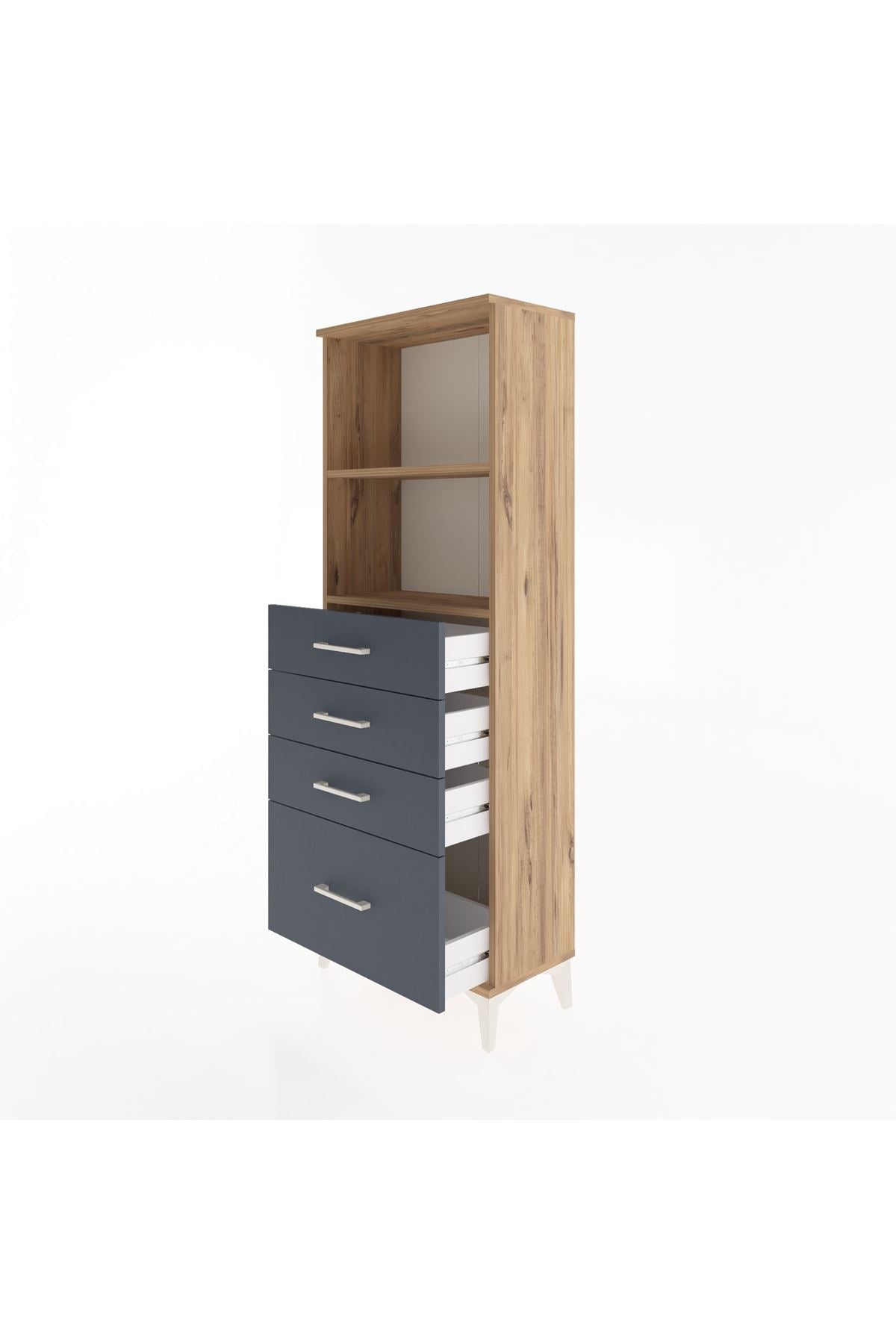 Arges Dolap 2 Raflı 4 Çekmeceli 60x30x163 Çam-Antrasit