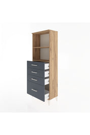 Arges Dolap 2 Raflı 4 Çekmeceli 60x30x163 Çam-Antrasit