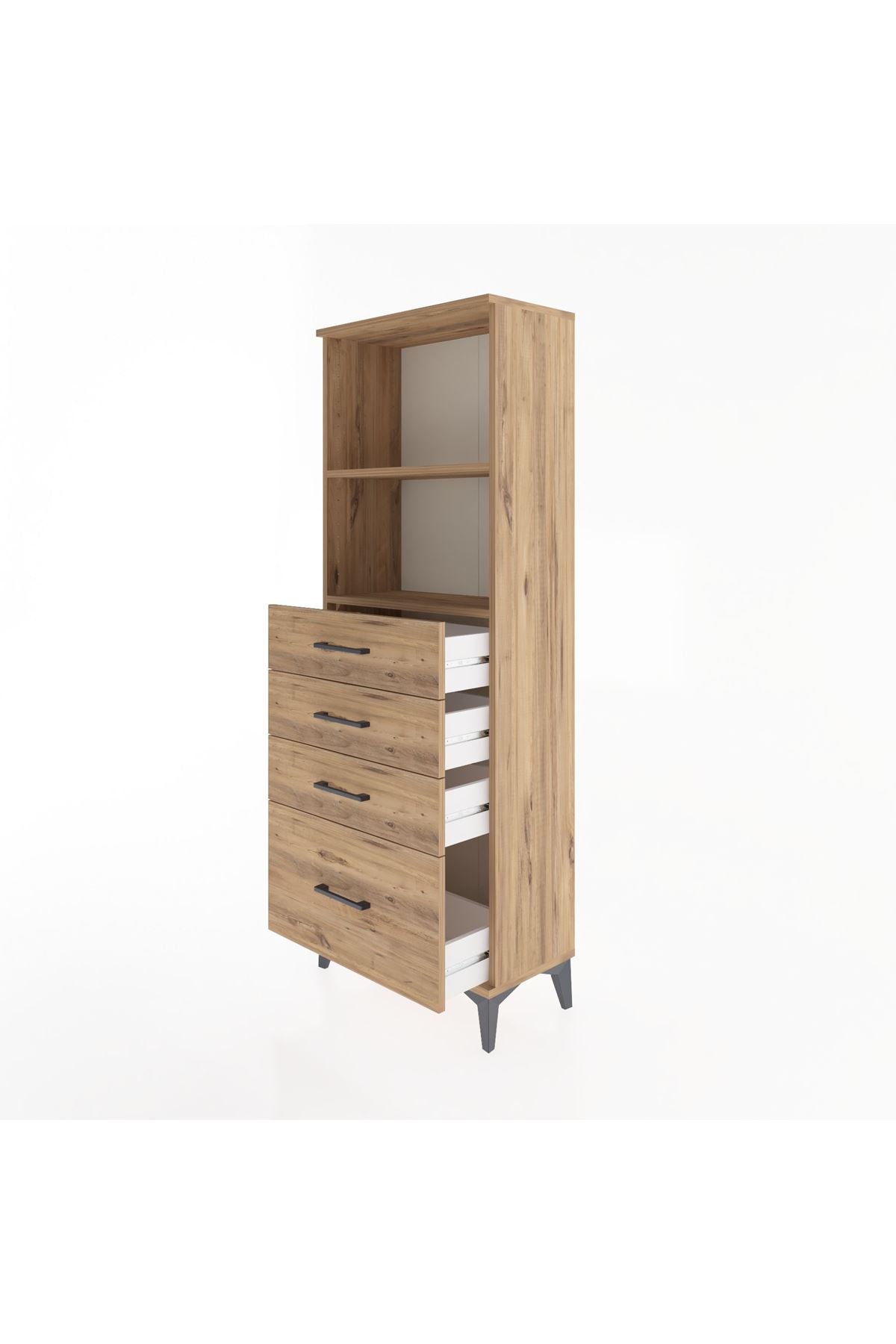 Arges Dolap 2 Raflı 4 Çekmeceli 60x30x163 Çam-Çam