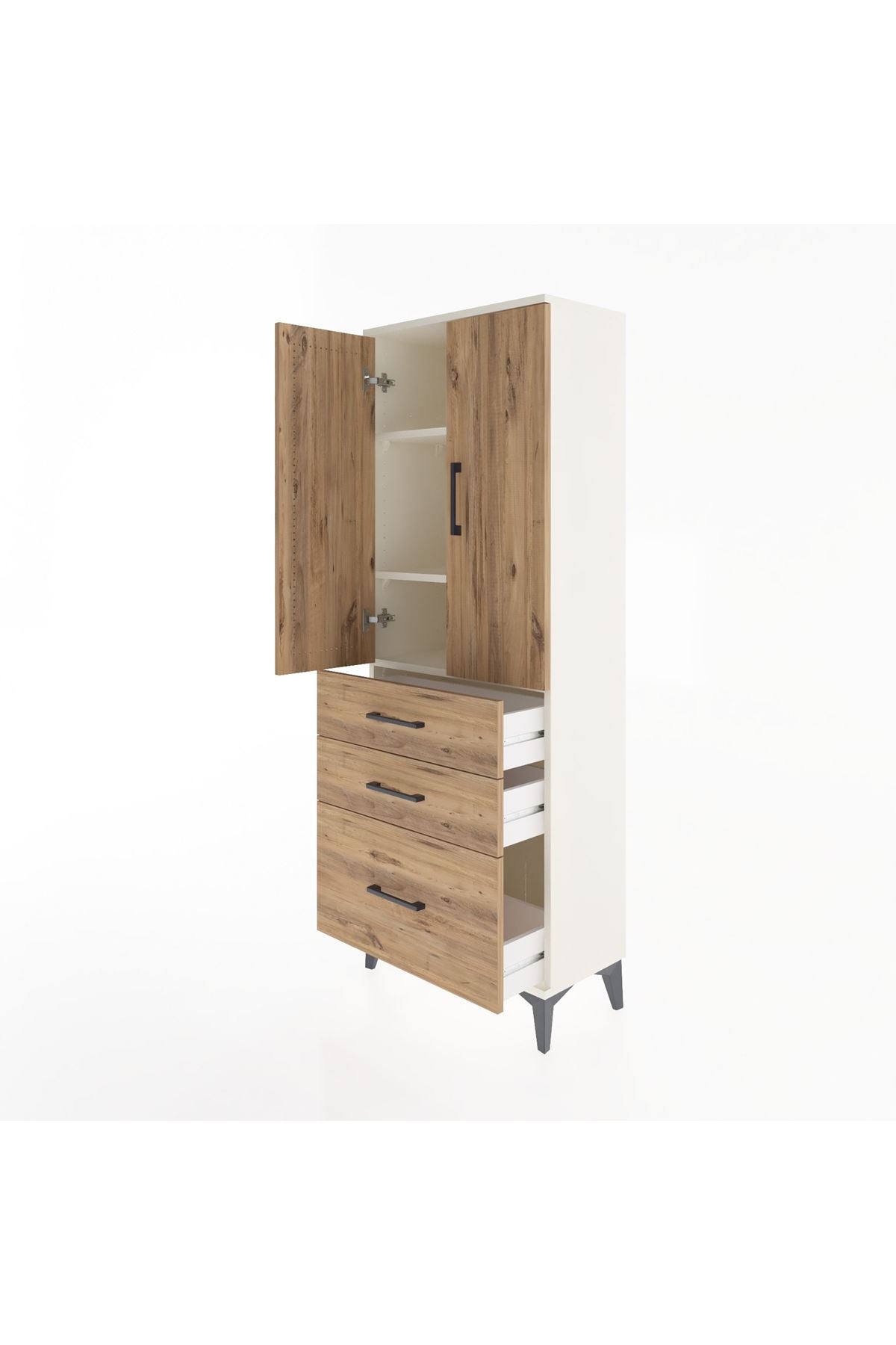 Arges Dolap 3 Raflı 3 Çekmeceli 2 Kapaklı 60x30x163 Aytaşı-Çam