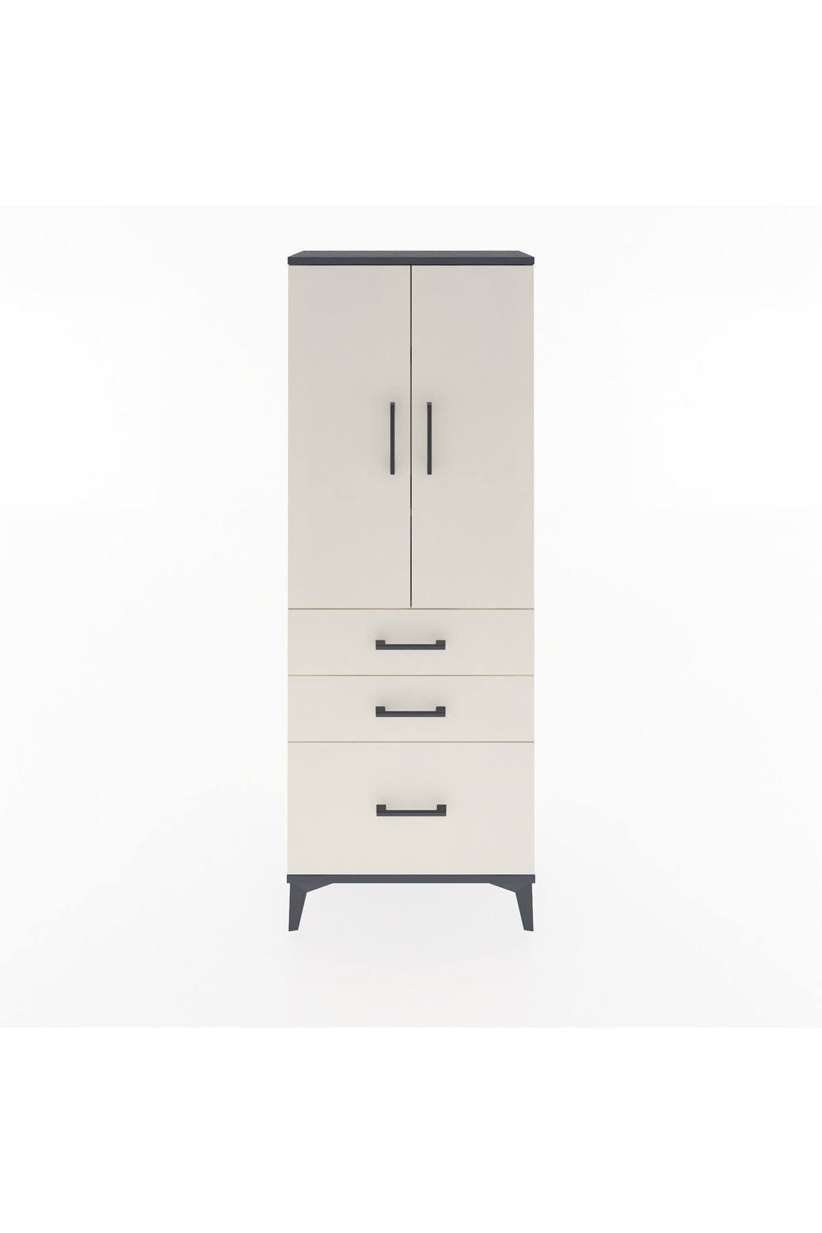 Arges Dolap 3 Raflı 3 Çekmeceli 2 Kapaklı 60x30x163 Antrasit-Aytaşı