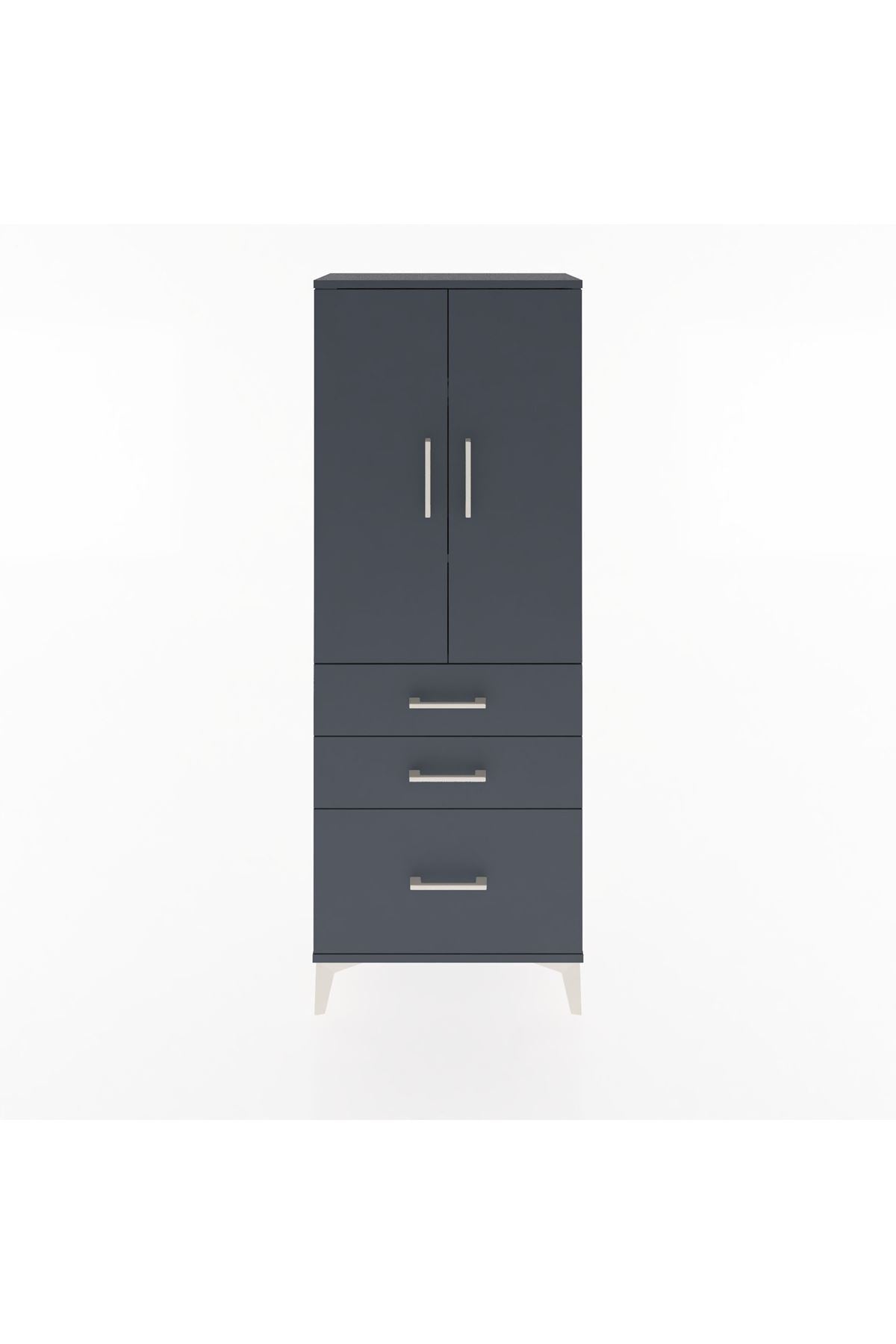 Arges Dolap 3 Raflı 3 Çekmeceli 2 Kapaklı 60x30x163 Antrasit-Antrasit