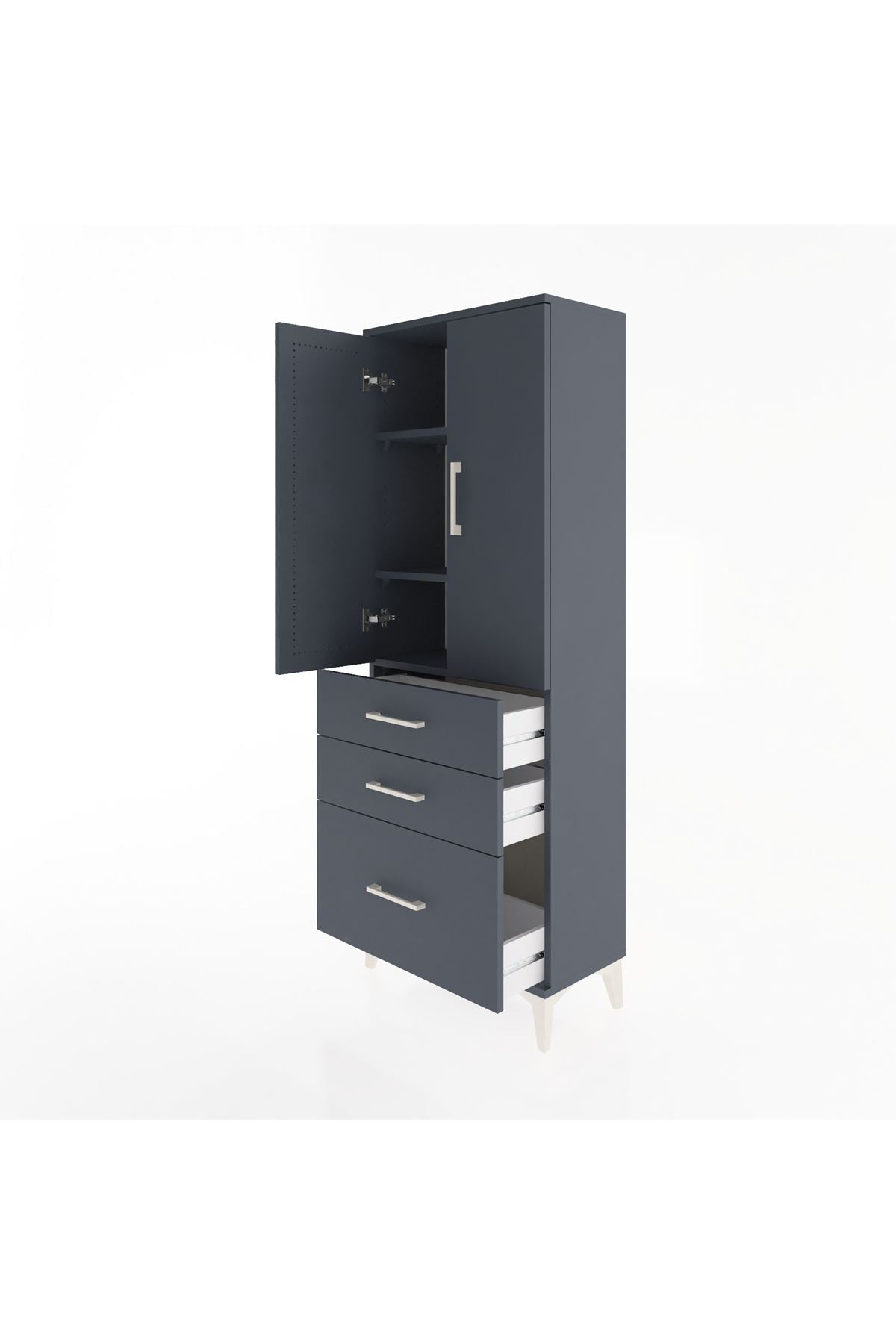 Arges Dolap 3 Raflı 3 Çekmeceli 2 Kapaklı 60x30x163 Antrasit-Antrasit