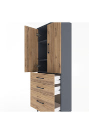 Arges Dolap 3 Raflı 3 Çekmeceli 2 Kapaklı 60x30x163 Antrasit-Çam
