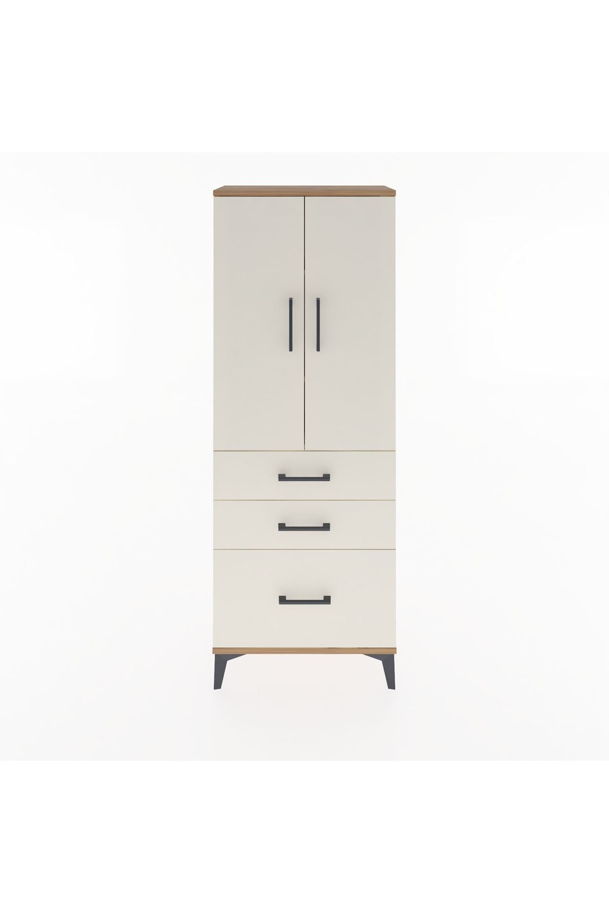 Arges Dolap 3 Raflı 3 Çekmeceli 2 Kapaklı 60x30x163 Çam-Aytaşı