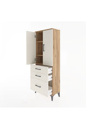 Arges Dolap 3 Raflı 3 Çekmeceli 2 Kapaklı 60x30x163 Çam-Aytaşı