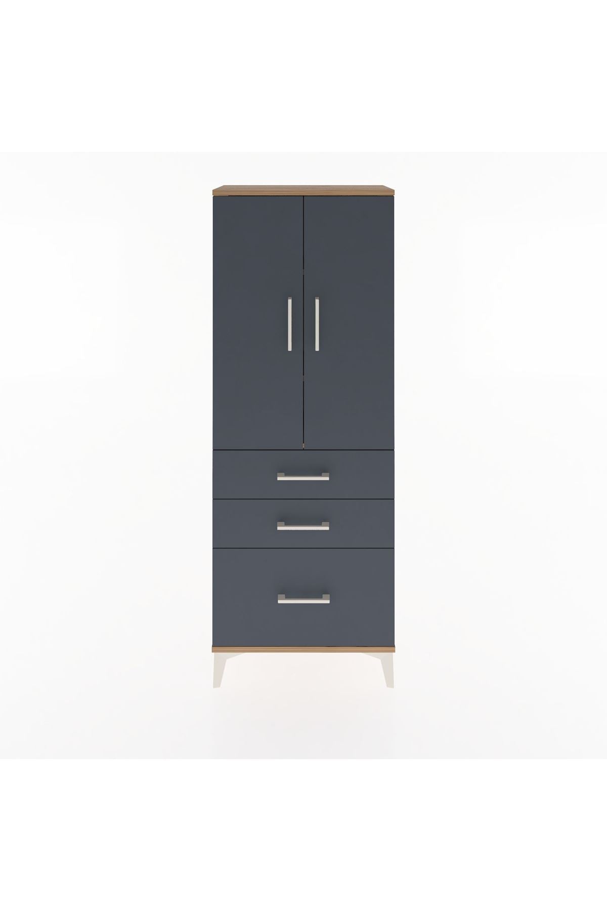 Arges Dolap 3 Raflı 3 Çekmeceli 2 Kapaklı 60x30x163 Çam-Antrasit