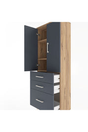 Arges Dolap 3 Raflı 3 Çekmeceli 2 Kapaklı 60x30x163 Çam-Antrasit
