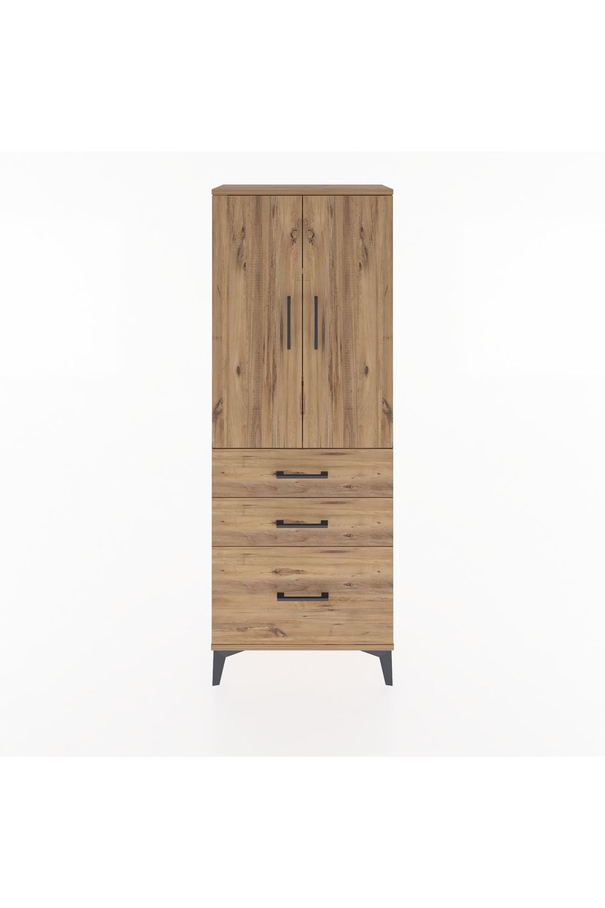 Arges Dolap 3 Raflı 3 Çekmeceli 2 Kapaklı 60x30x163 Çam-Çam