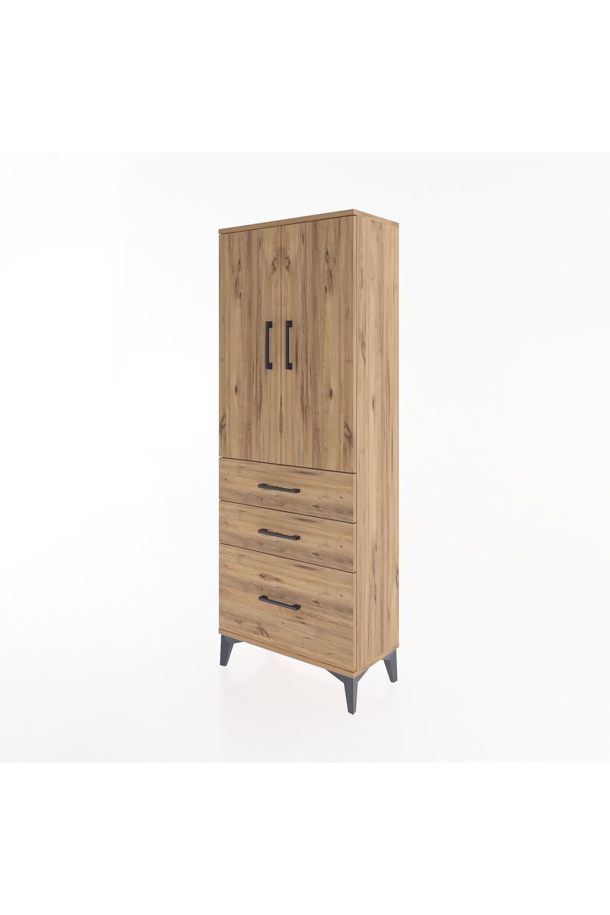 Arges Dolap 3 Raflı 3 Çekmeceli 2 Kapaklı 60x30x163 Çam-Çam