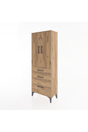 Arges Dolap 3 Raflı 3 Çekmeceli 2 Kapaklı 60x30x163 Çam-Çam