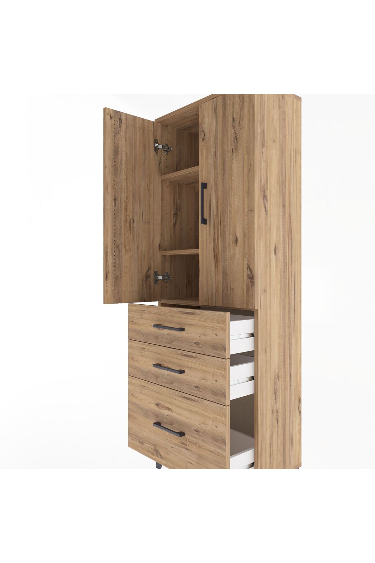 Arges Dolap 3 Raflı 3 Çekmeceli 2 Kapaklı 60x30x163 Çam-Çam
