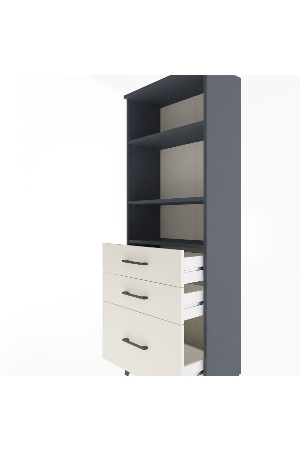 Arges Dolap 3 Raflı 3 Çekmeceli 60x30x163 Antrasit-Aytaşı