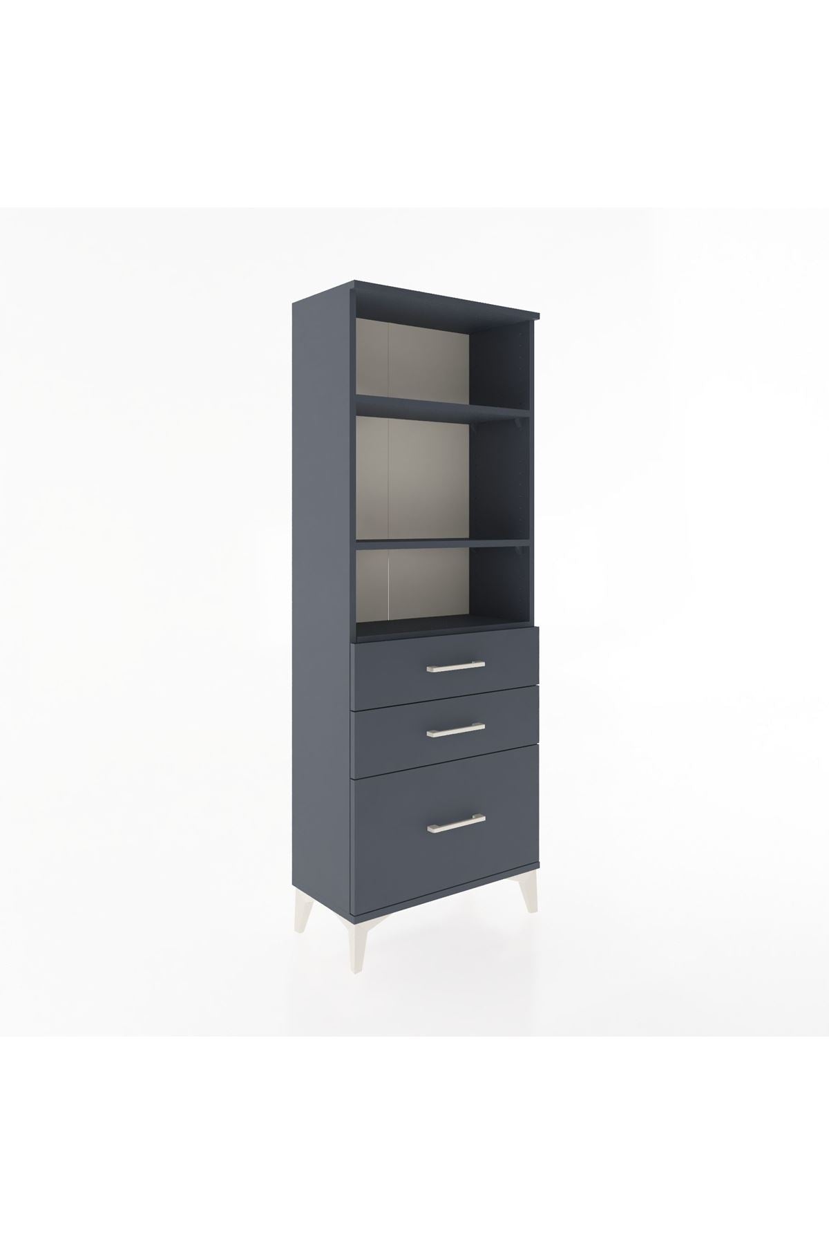 Arges Dolap 3 Raflı 3 Çekmeceli 60x30x163 Antrasit-Antrasit