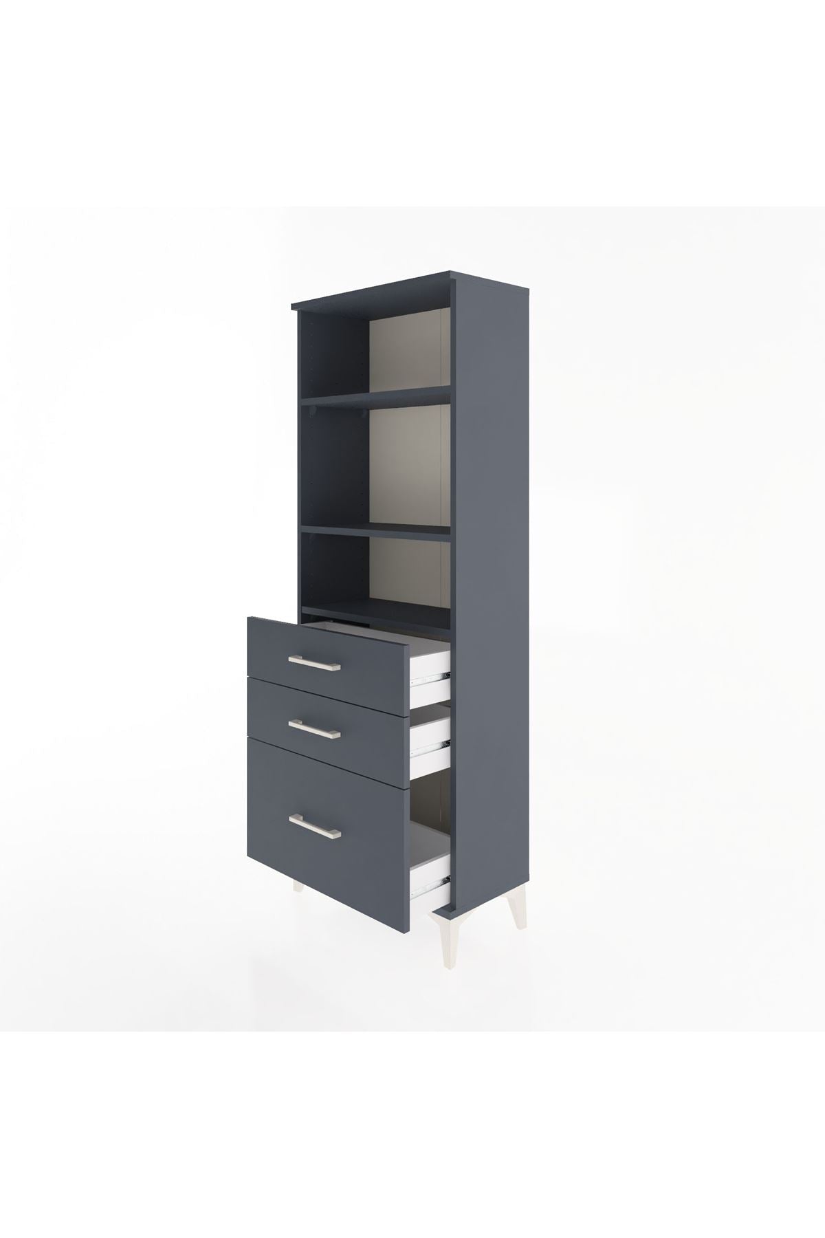 Arges Dolap 3 Raflı 3 Çekmeceli 60x30x163 Antrasit-Antrasit