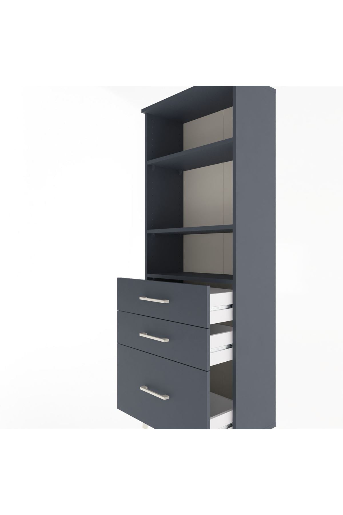 Arges Dolap 3 Raflı 3 Çekmeceli 60x30x163 Antrasit-Antrasit