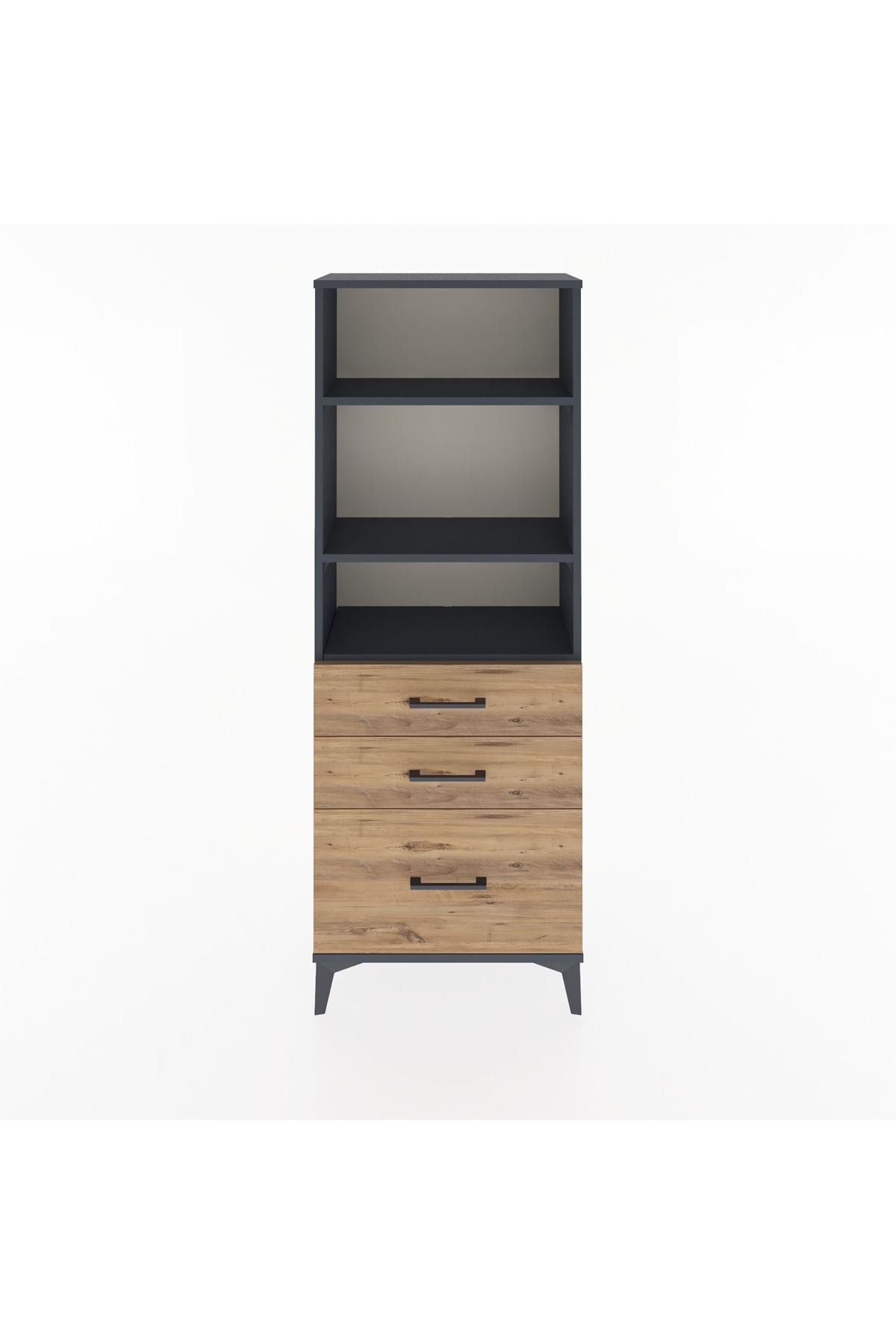 Arges Dolap 3 Raflı 3 Çekmeceli 60x30x163 Antrasit-Çam