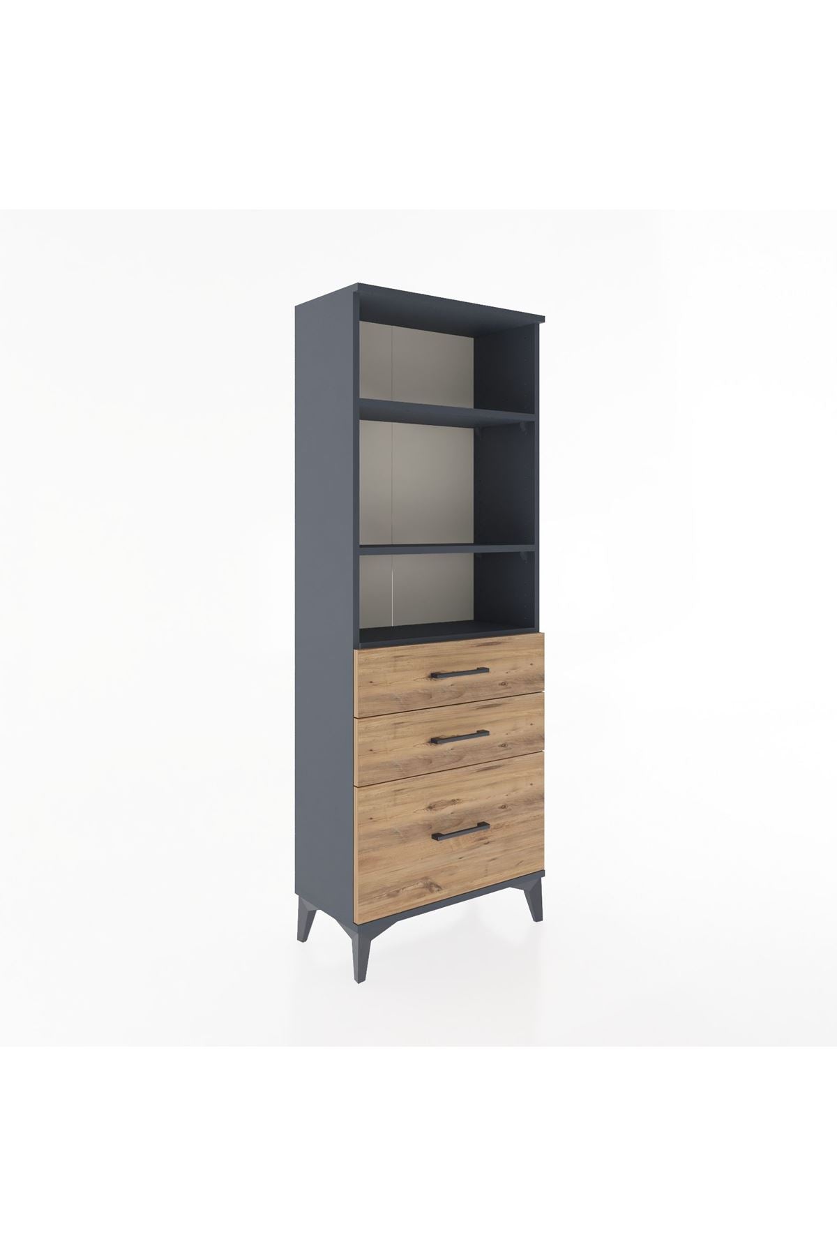 Arges Dolap 3 Raflı 3 Çekmeceli 60x30x163 Antrasit-Çam
