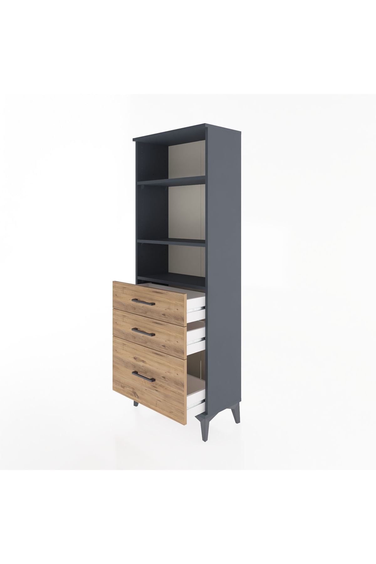 Arges Dolap 3 Raflı 3 Çekmeceli 60x30x163 Antrasit-Çam