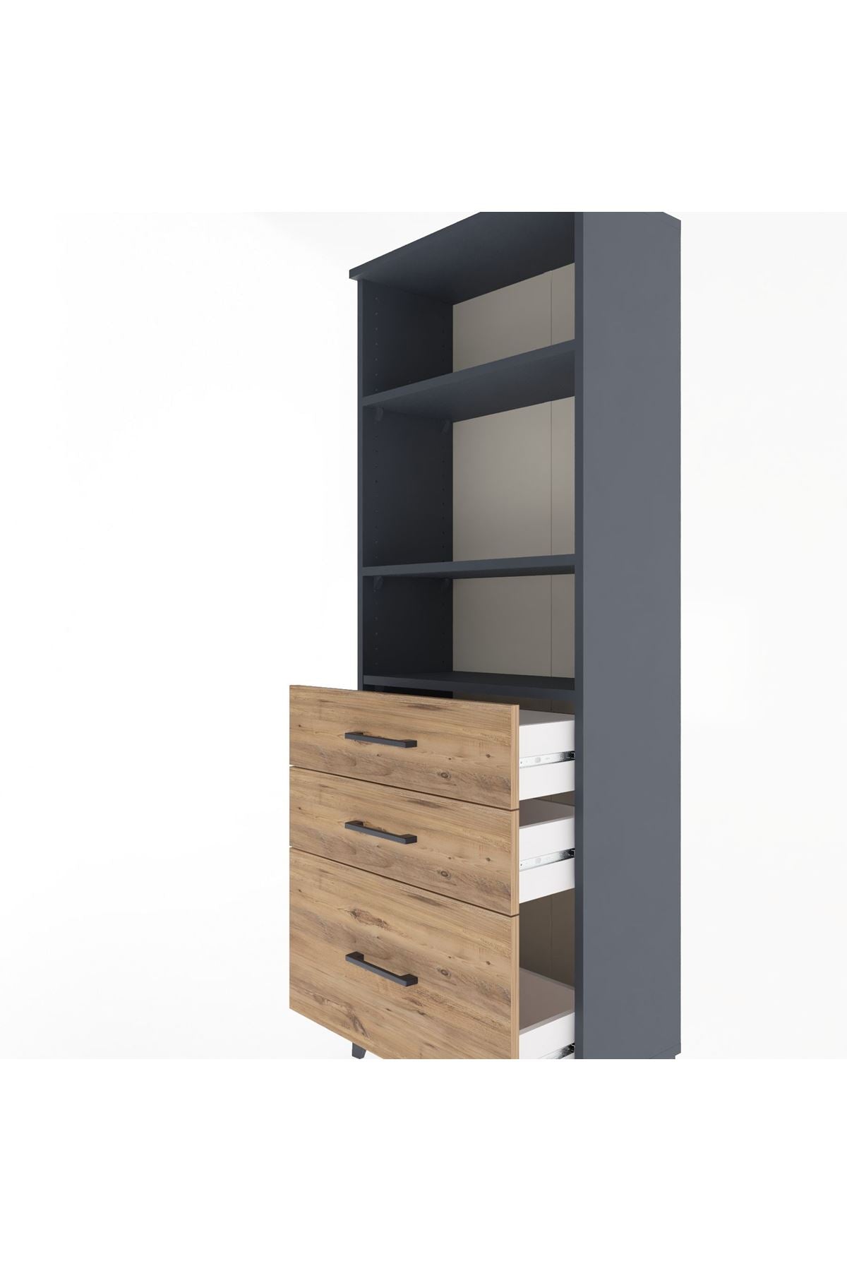 Arges Dolap 3 Raflı 3 Çekmeceli 60x30x163 Antrasit-Çam