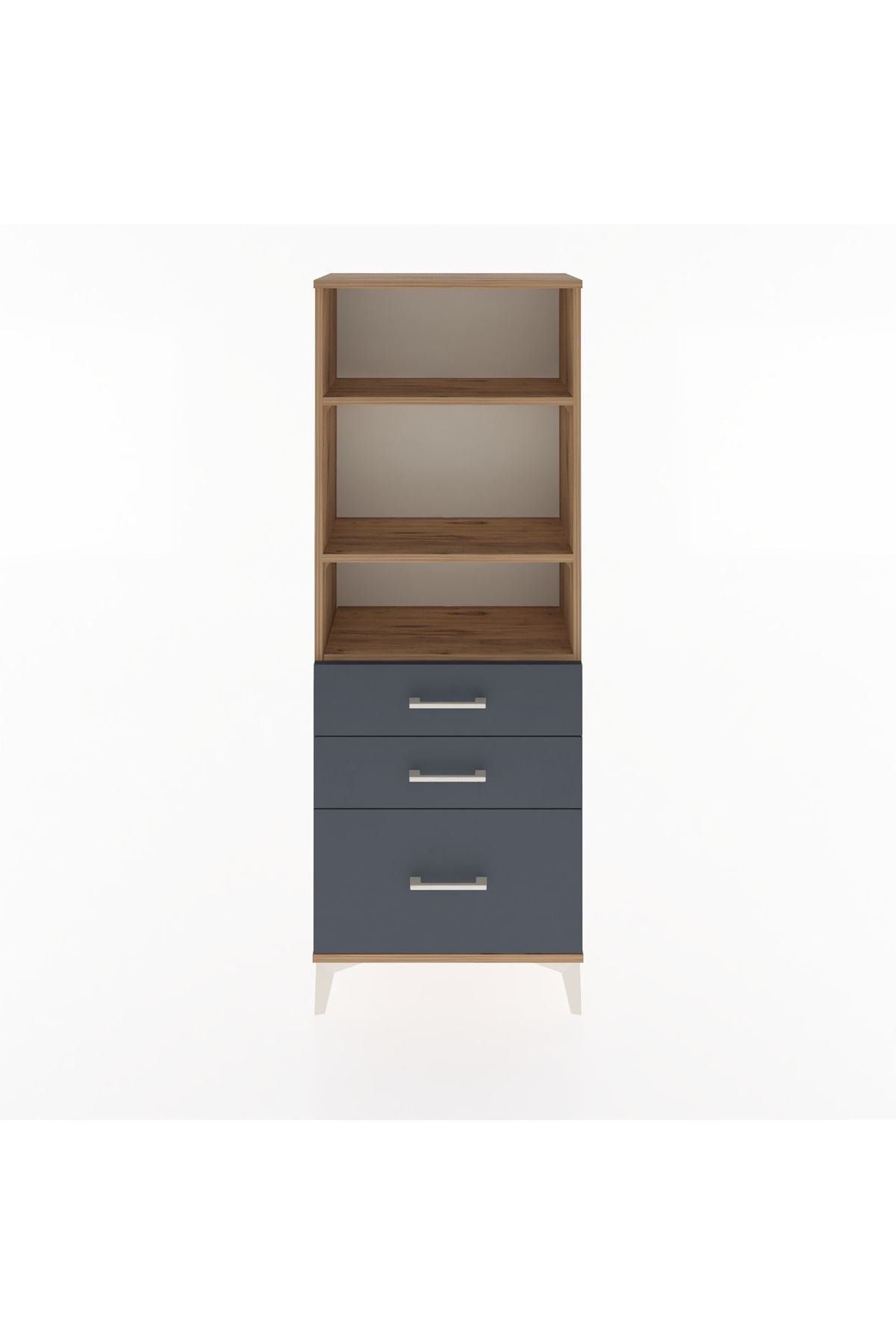 Arges Dolap 3 Raflı 3 Çekmeceli 60x30x163 Çam-Antrasit