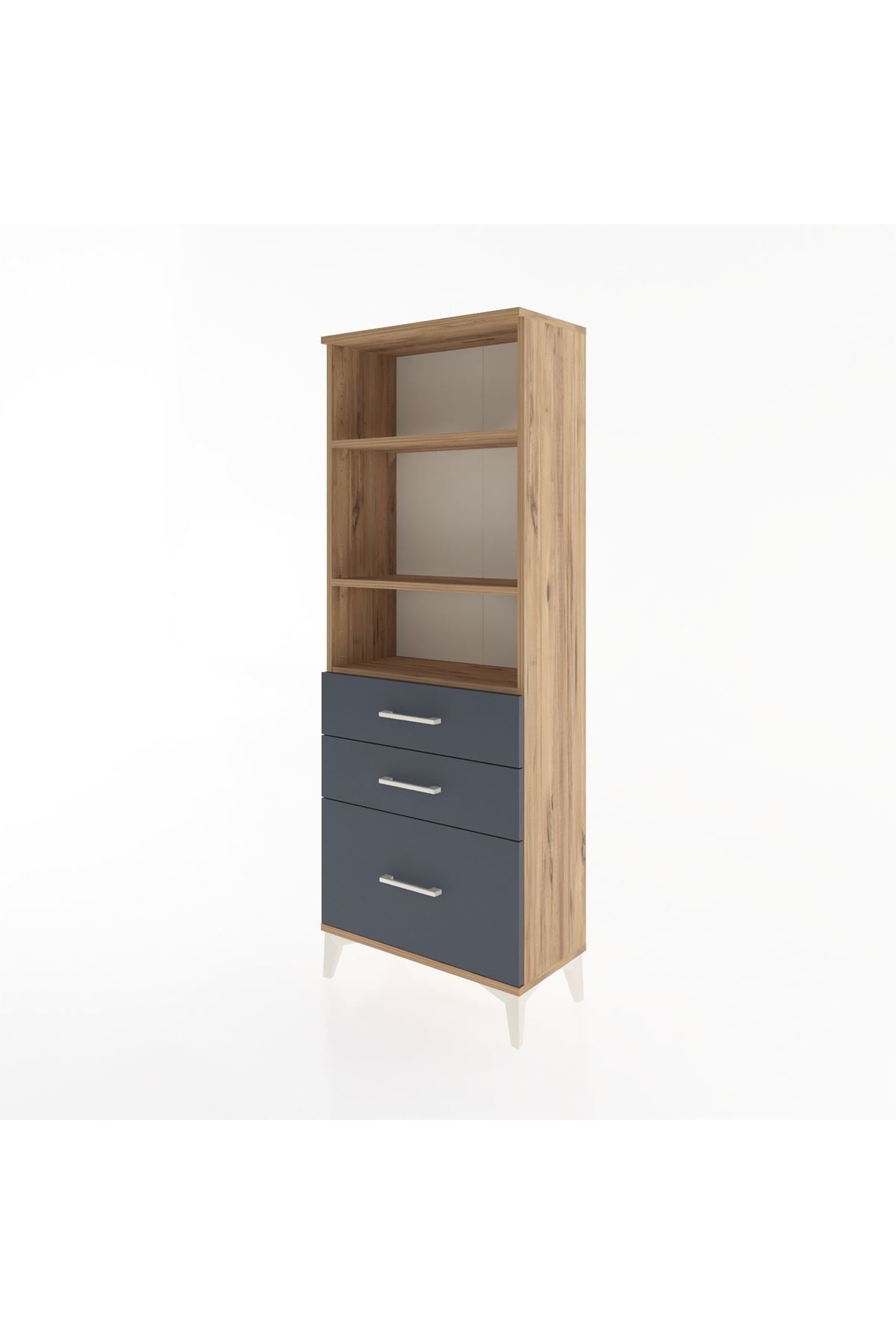 Arges Dolap 3 Raflı 3 Çekmeceli 60x30x163 Çam-Antrasit