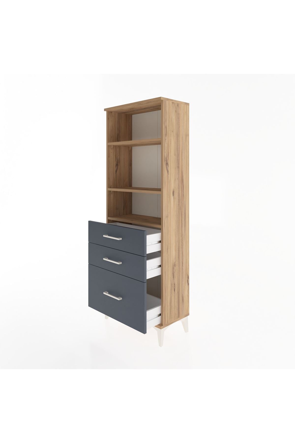 Arges Dolap 3 Raflı 3 Çekmeceli 60x30x163 Çam-Antrasit