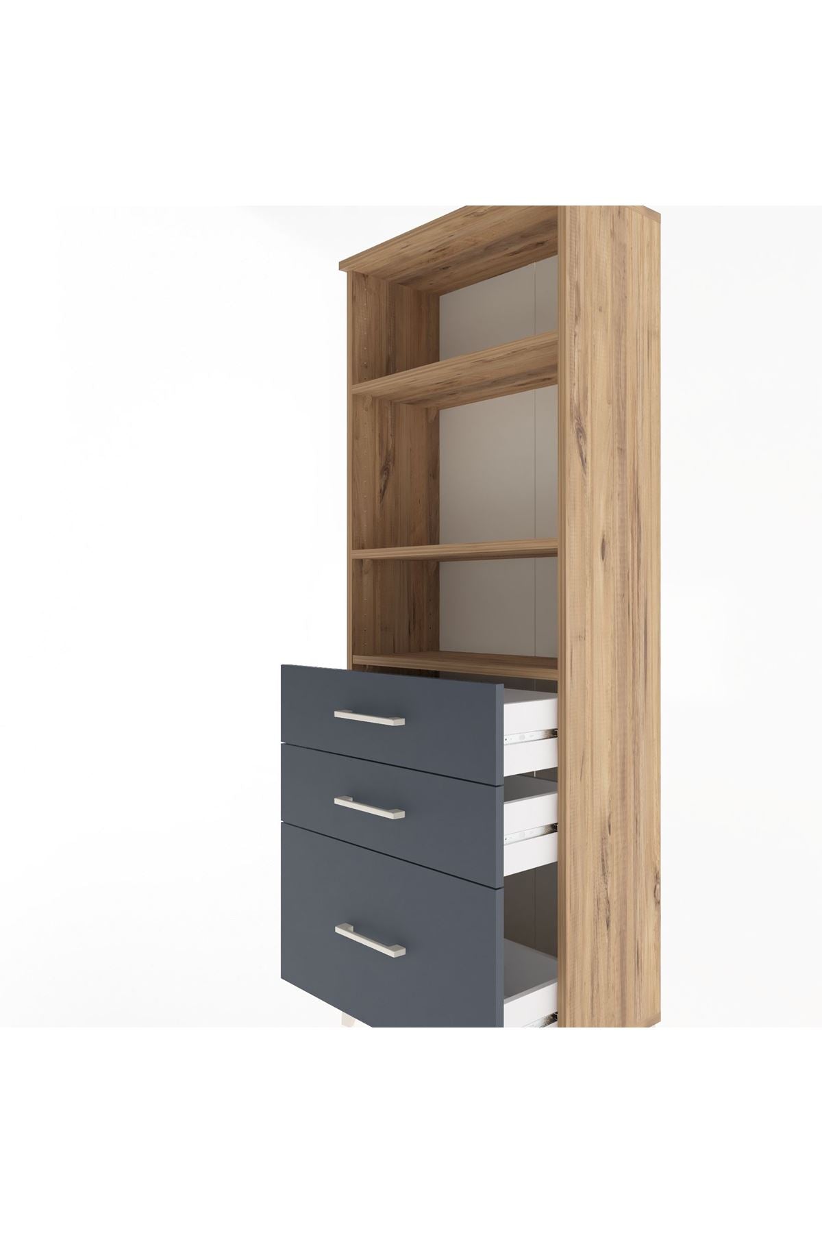 Arges Dolap 3 Raflı 3 Çekmeceli 60x30x163 Çam-Antrasit