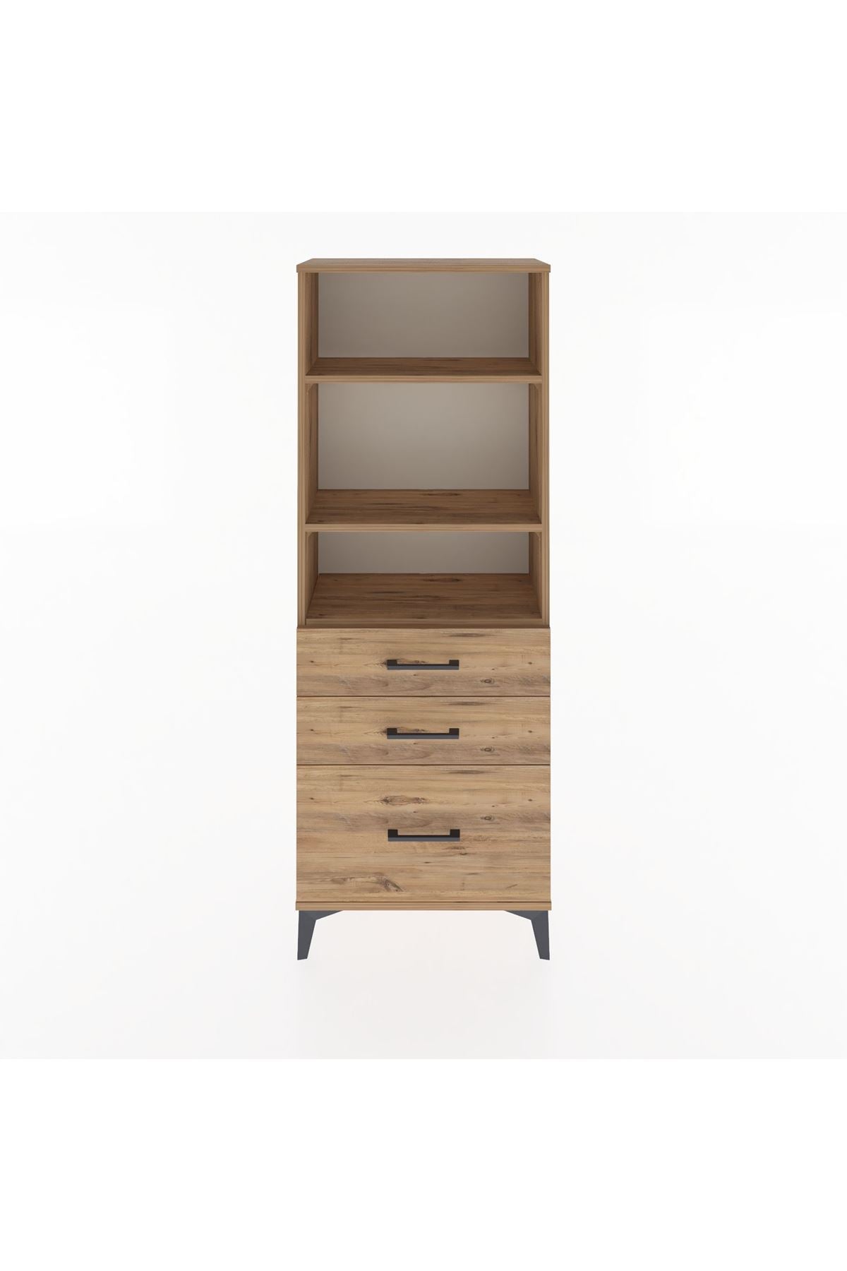 Arges Dolap 3 Raflı 3 Çekmeceli 60x30x163 Çam-Çam