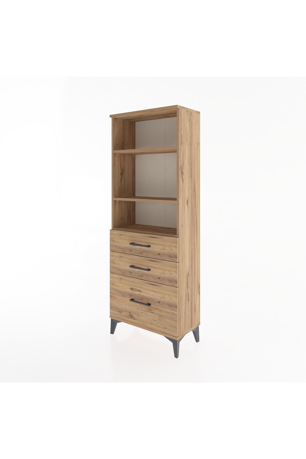 Arges Dolap 3 Raflı 3 Çekmeceli 60x30x163 Çam-Çam