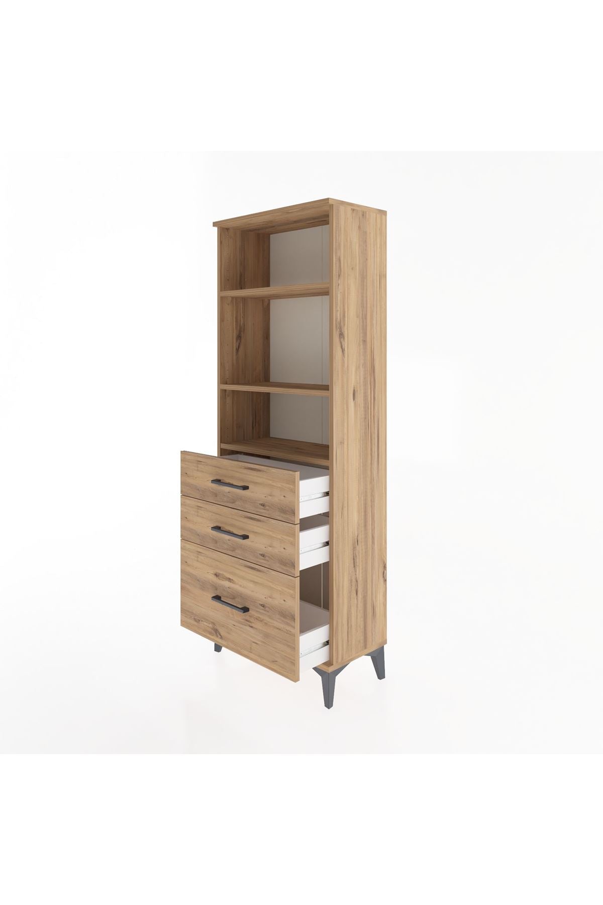 Arges Dolap 3 Raflı 3 Çekmeceli 60x30x163 Çam-Çam