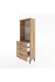 Arges Dolap 3 Raflı 3 Çekmeceli 60x30x163 Çam-Çam