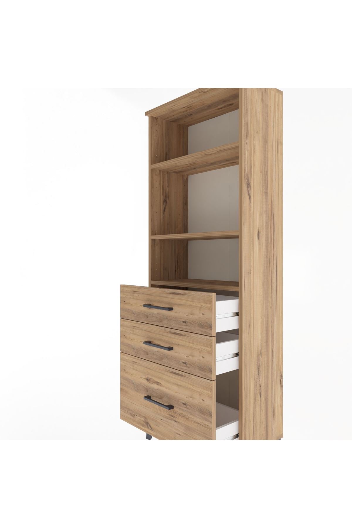 Arges Dolap 3 Raflı 3 Çekmeceli 60x30x163 Çam-Çam
