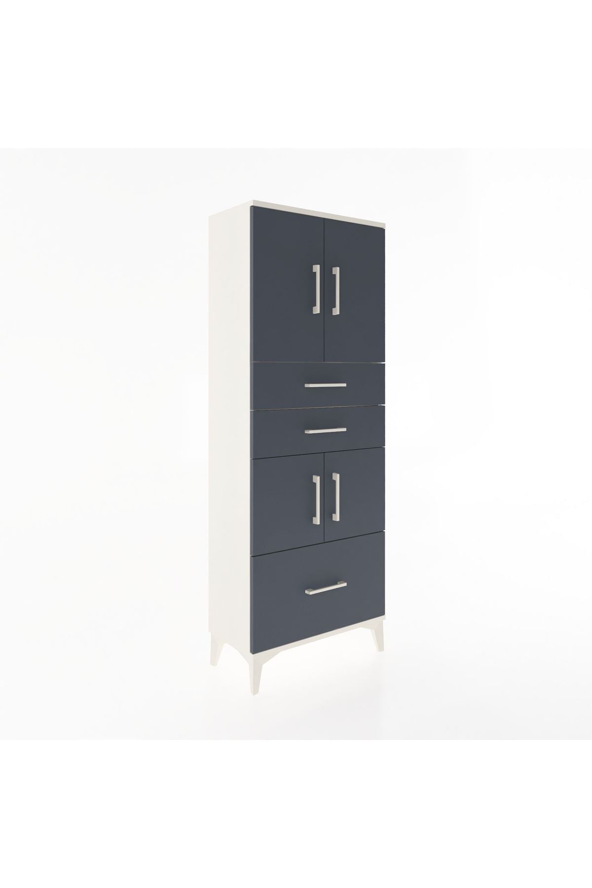 Arges Dolap 3 Raflı 3 Çekmeceli 4 Kapaklı 60x30x163 Aytaşı-Antrasit