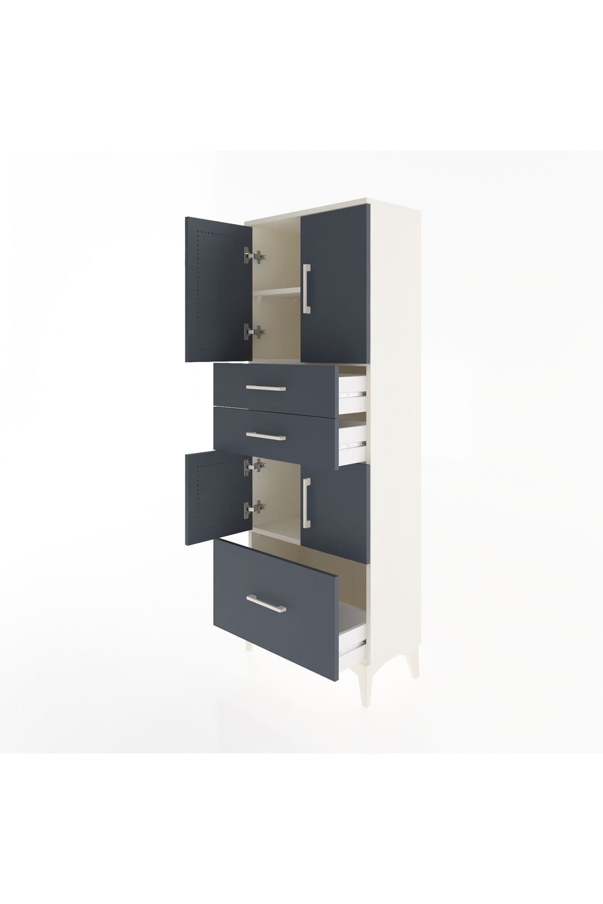 Arges Dolap 3 Raflı 3 Çekmeceli 4 Kapaklı 60x30x163 Aytaşı-Antrasit