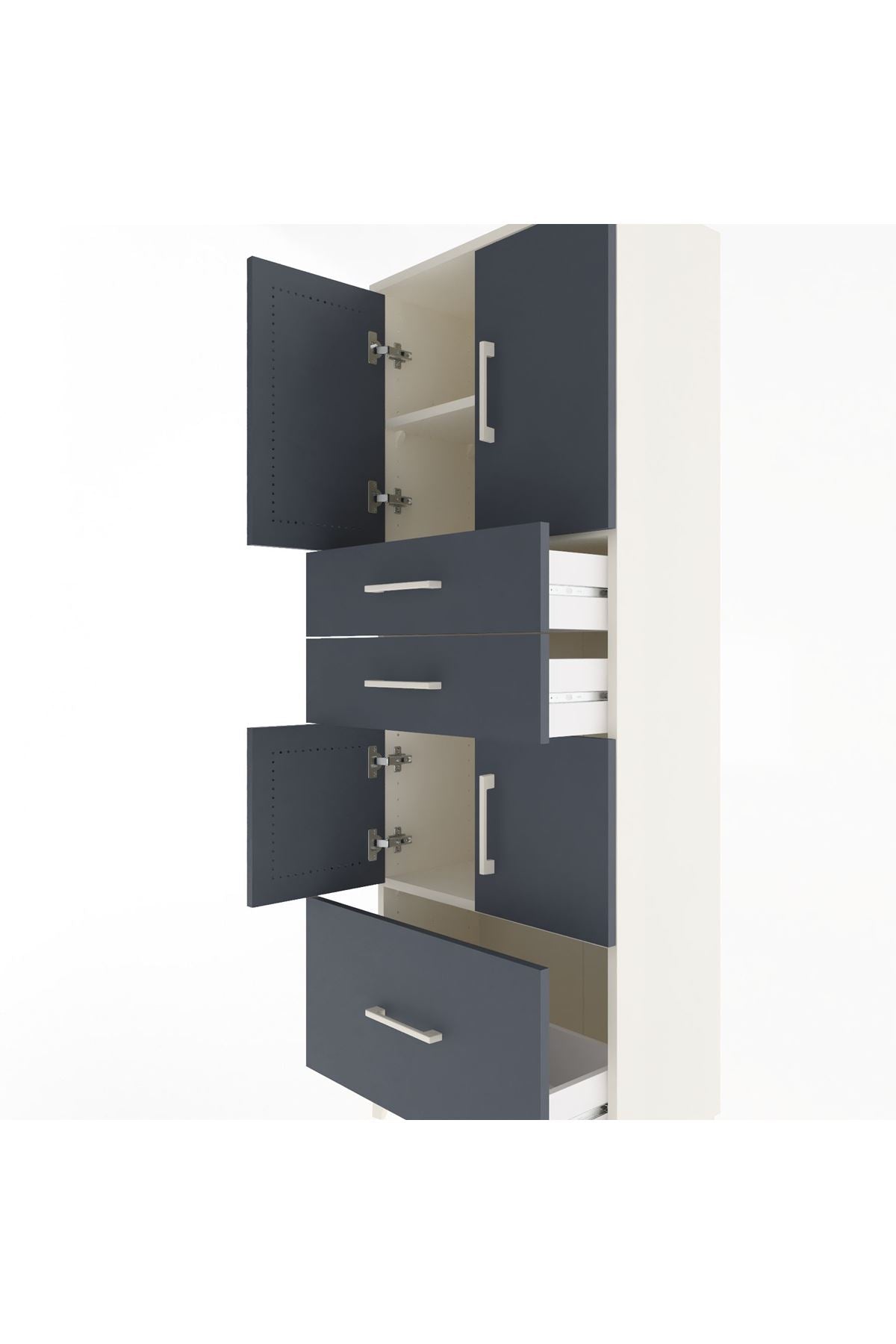 Arges Dolap 3 Raflı 3 Çekmeceli 4 Kapaklı 60x30x163 Aytaşı-Antrasit