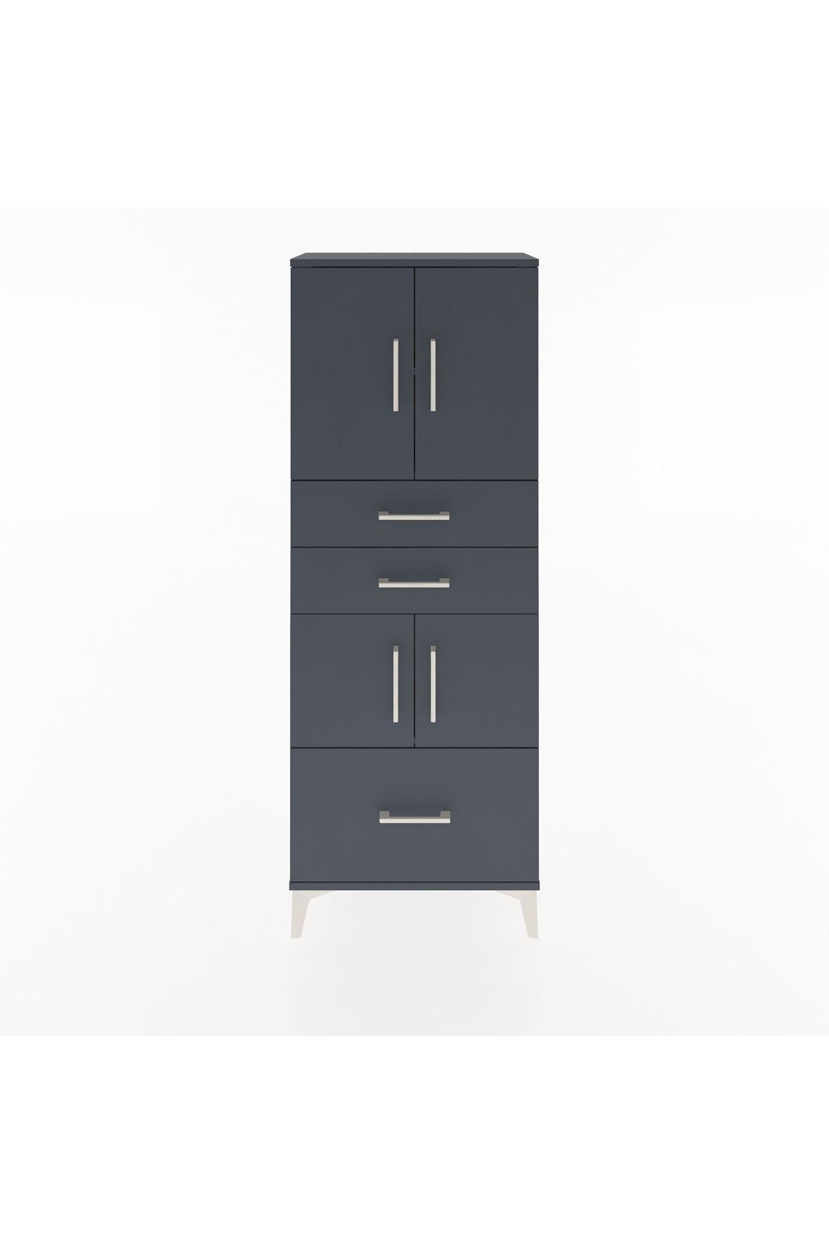 Arges Dolap 3 Raflı 3 Çekmeceli 4 Kapaklı 60x30x163 Antrasit-Antrasit