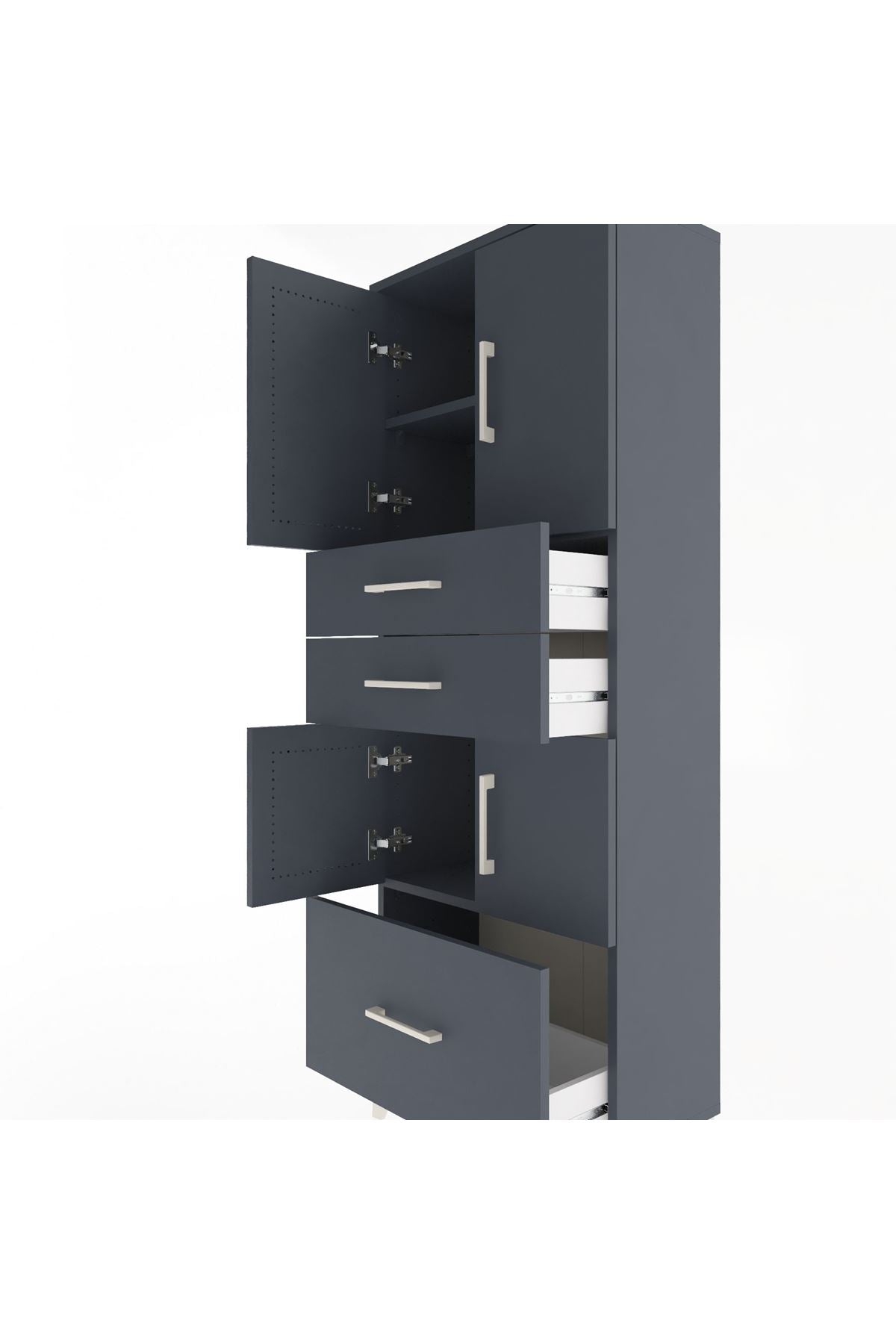 Arges Dolap 3 Raflı 3 Çekmeceli 4 Kapaklı 60x30x163 Antrasit-Antrasit