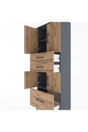 Arges Dolap 3 Raflı 3 Çekmeceli 4 Kapaklı 60x30x163 Antrasit-Çam