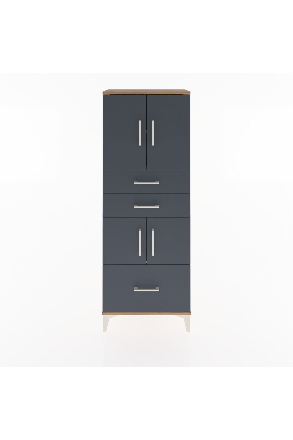 Arges Dolap 3 Raflı 3 Çekmeceli 4 Kapaklı 60x30x163 Çam-Antrasit