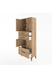 Arges Dolap 3 Raflı 3 Çekmeceli 4 Kapaklı 60x30x163 Çam-Çam