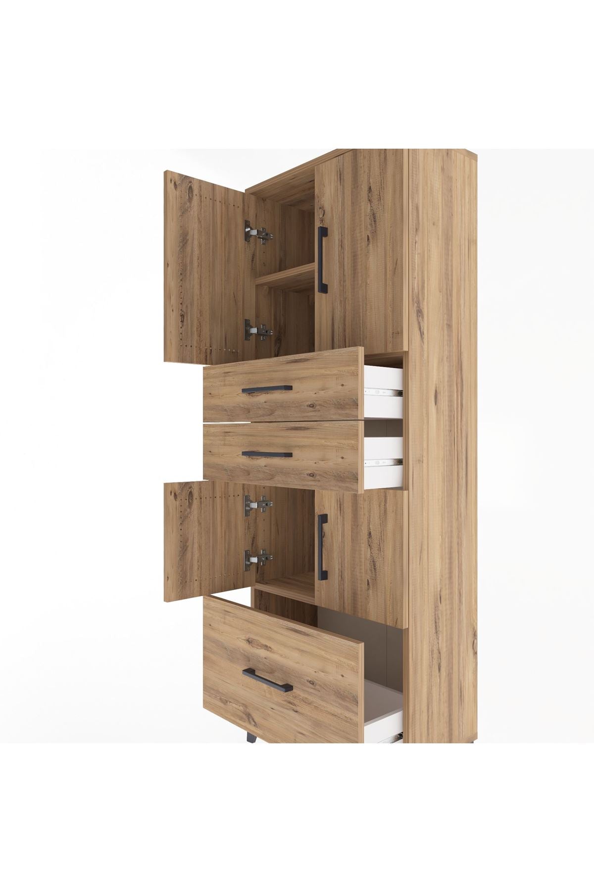 Arges Dolap 3 Raflı 3 Çekmeceli 4 Kapaklı 60x30x163 Çam-Çam