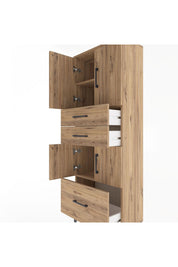 Arges Dolap 3 Raflı 3 Çekmeceli 4 Kapaklı 60x30x163 Çam-Çam