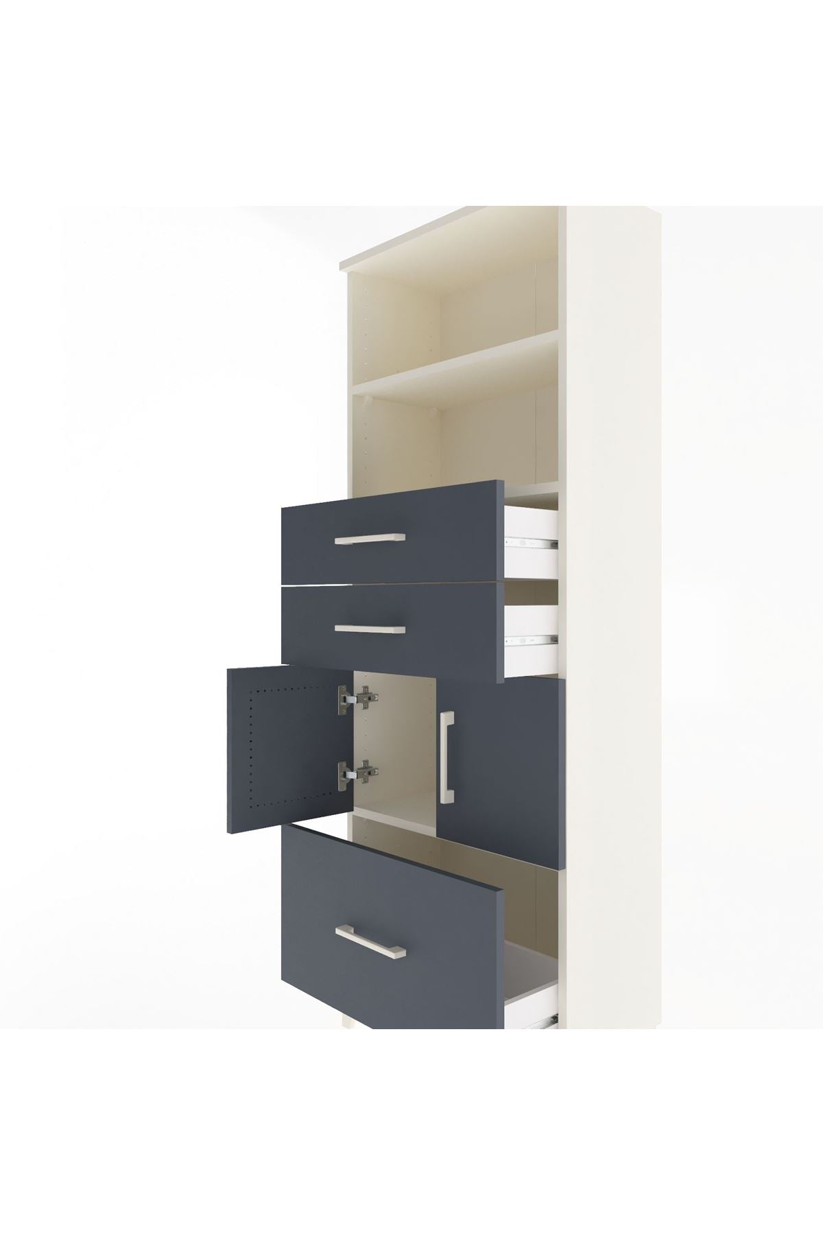 Arges Dolap 3 Raflı 3 Çekmeceli 2 Kapaklı 60x30x163 Aytaşı-Antrasit