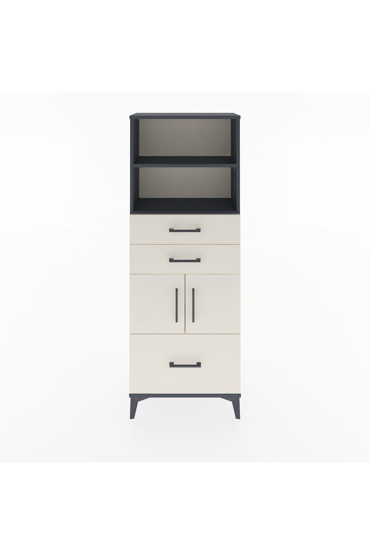 Arges Dolap 3 Raflı 3 Çekmeceli 2 Kapaklı 60x30x163 Antrasit-Aytaşı