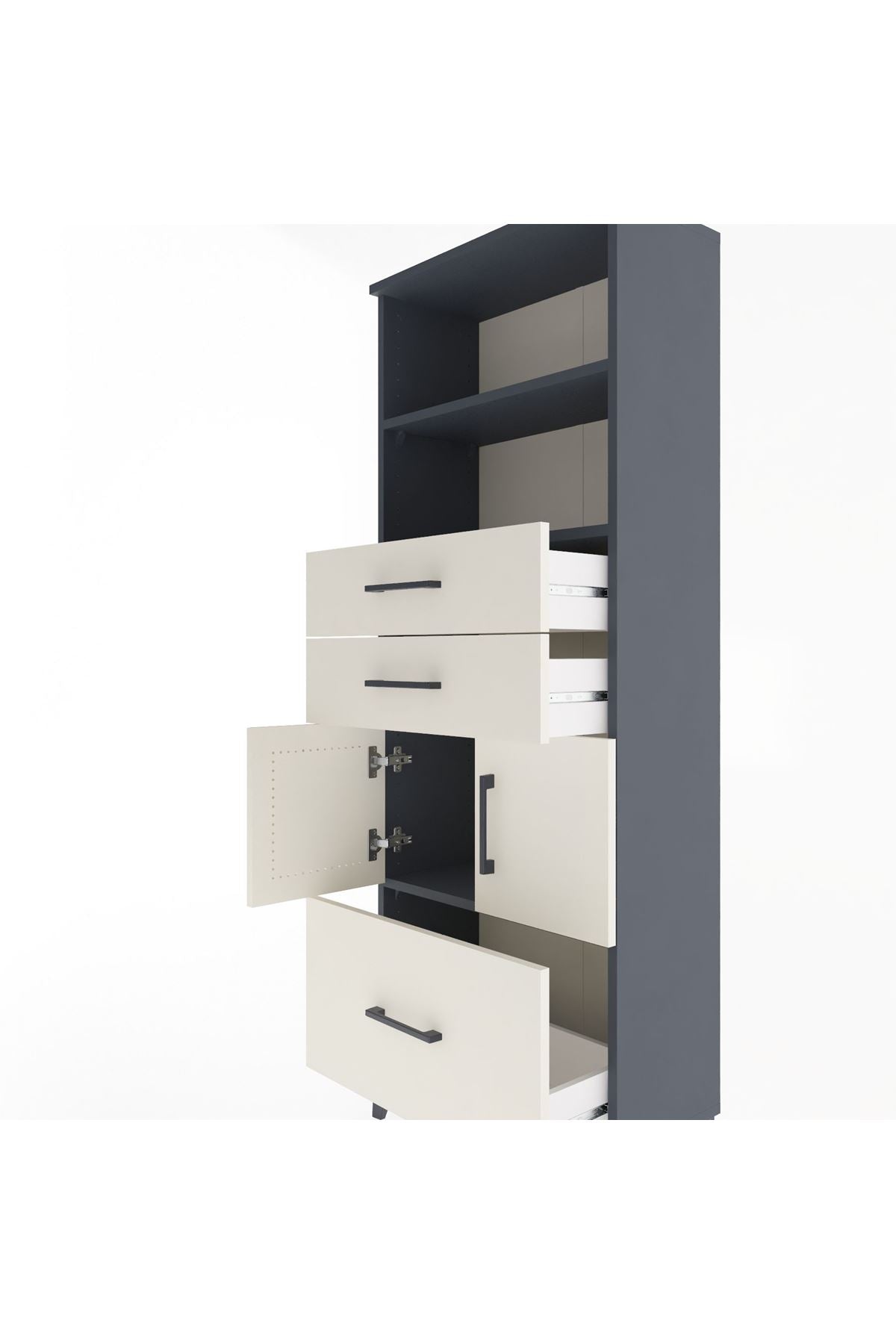 Arges Dolap 3 Raflı 3 Çekmeceli 2 Kapaklı 60x30x163 Antrasit-Aytaşı